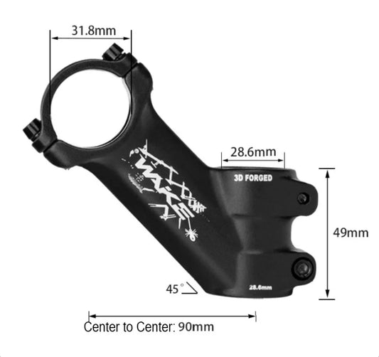 Wake Forged Alloy Bicycle Stem 45 degree 90mm