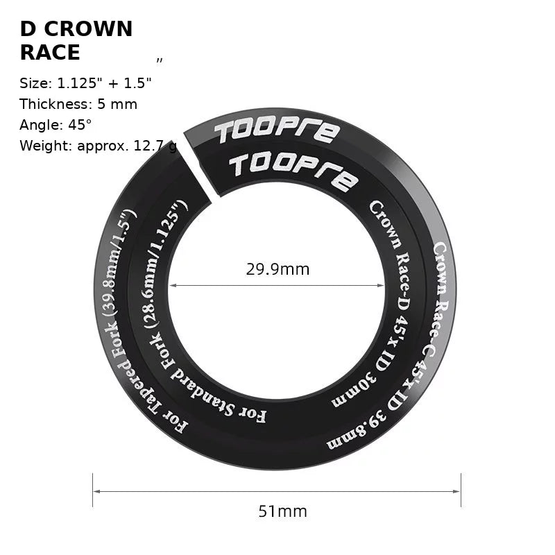 Toopre Bicycle Crown Race Reducer Adaptor – Straight Fork to Tapered Head Tube (28.6mm to 39.8mm) 45°