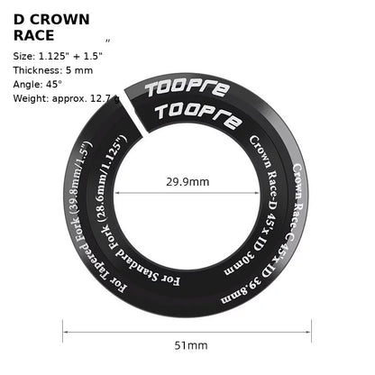 Toopre Bicycle Crown Race Reducer Adaptor – Straight Fork to Tapered Head Tube (28.6mm to 39.8mm) 45°