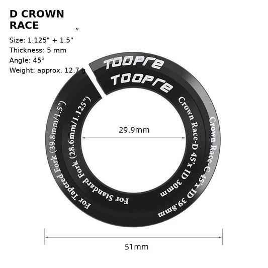 Toopre Bicycle Crown Race Reducer Adaptor – Straight Fork to Tapered Head Tube (28.6mm to 39.8mm) 45°