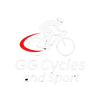 Logo of GG Cycles and Sport with a cyclist on a bike on a black background